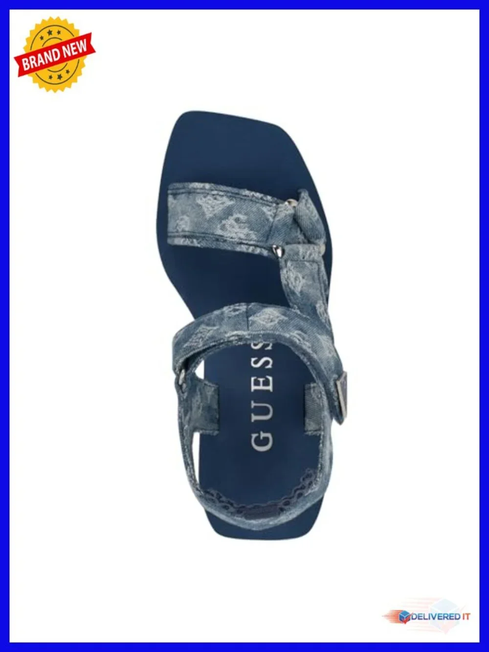 Strappy Open Toe Denim Wedge Sandals with Hook & Loop Closure